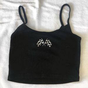 Black spaghetti strap crop